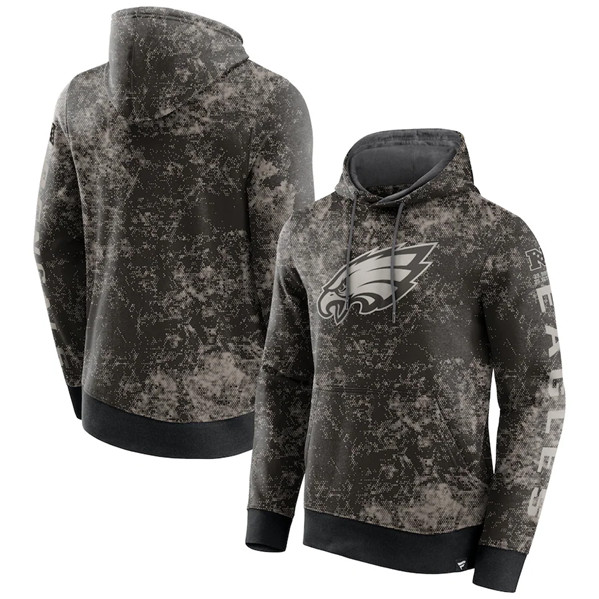 Men's Philadelphia Eagles Black/Gray Blackout Tonal Pullover Hoodie - Click Image to Close